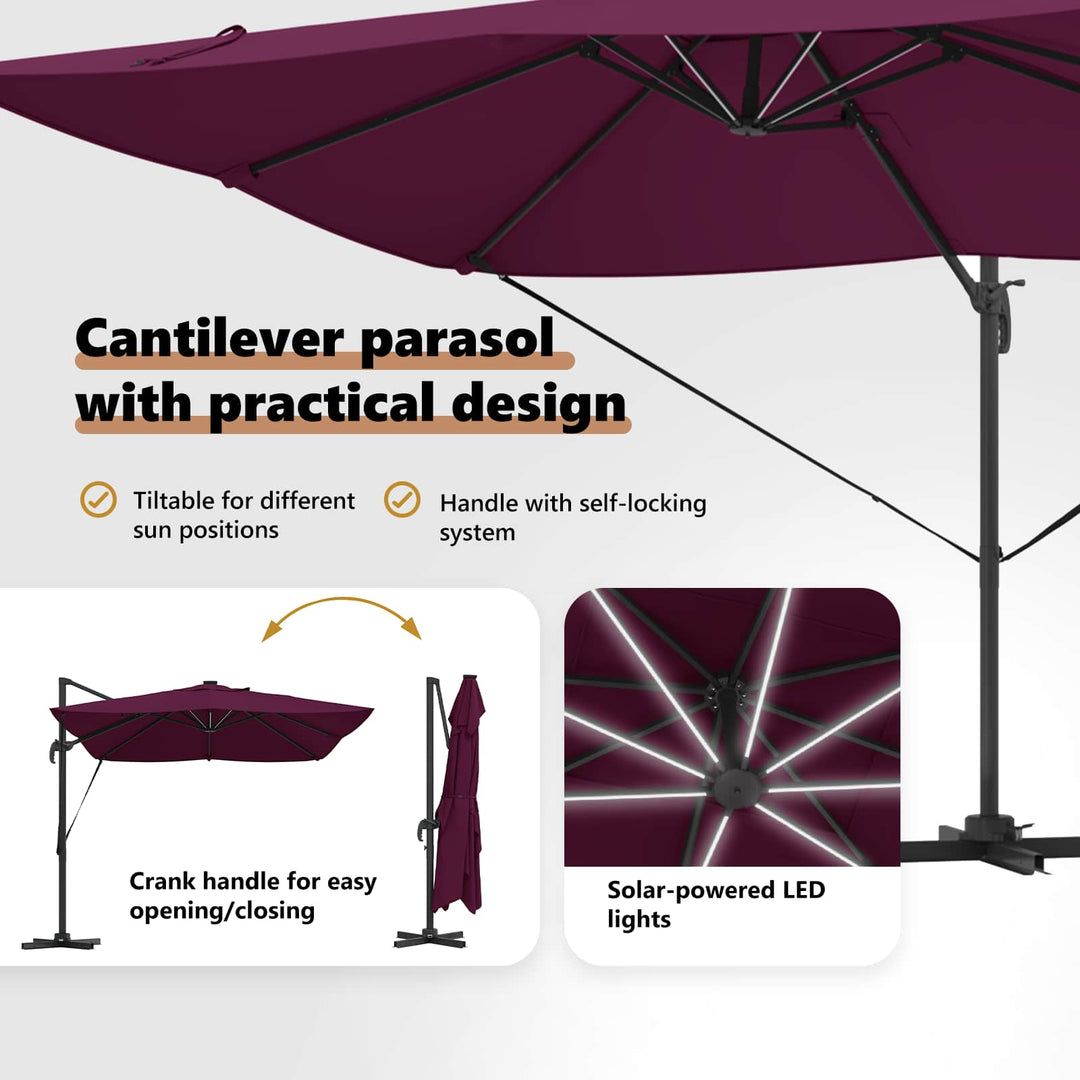 Parasol Bordeaux Rød 352 x 251 x 265 cm Polyester og Aluminium