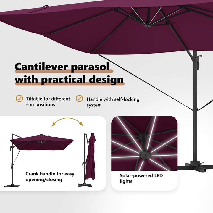 Parasol Bordeaux Rød 352 x 251 x 265 cm Polyester og Aluminium