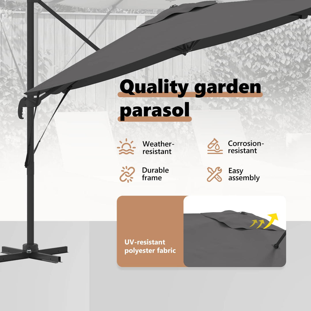Roma Parasol Antracit 286 x 284 x 265 cm Aluminium og Polyester
