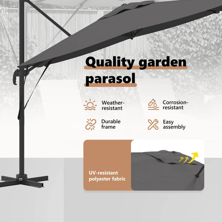 Roma Parasol Antracit 286 x 284 x 265 cm Aluminium og Polyester