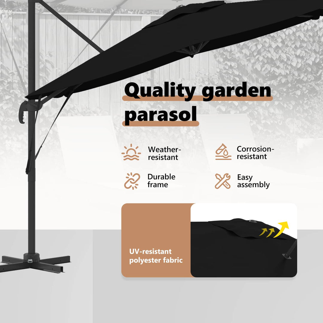 Roma Parasol Sort 286 x 284 x 265 cm Aluminium og Polyester