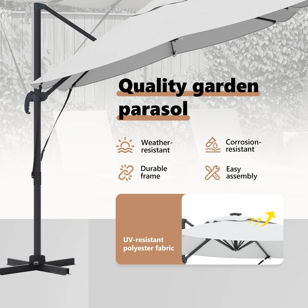 Parasol Sandfarvet 351 x 250 x 260 cm Polyester og Aluminium