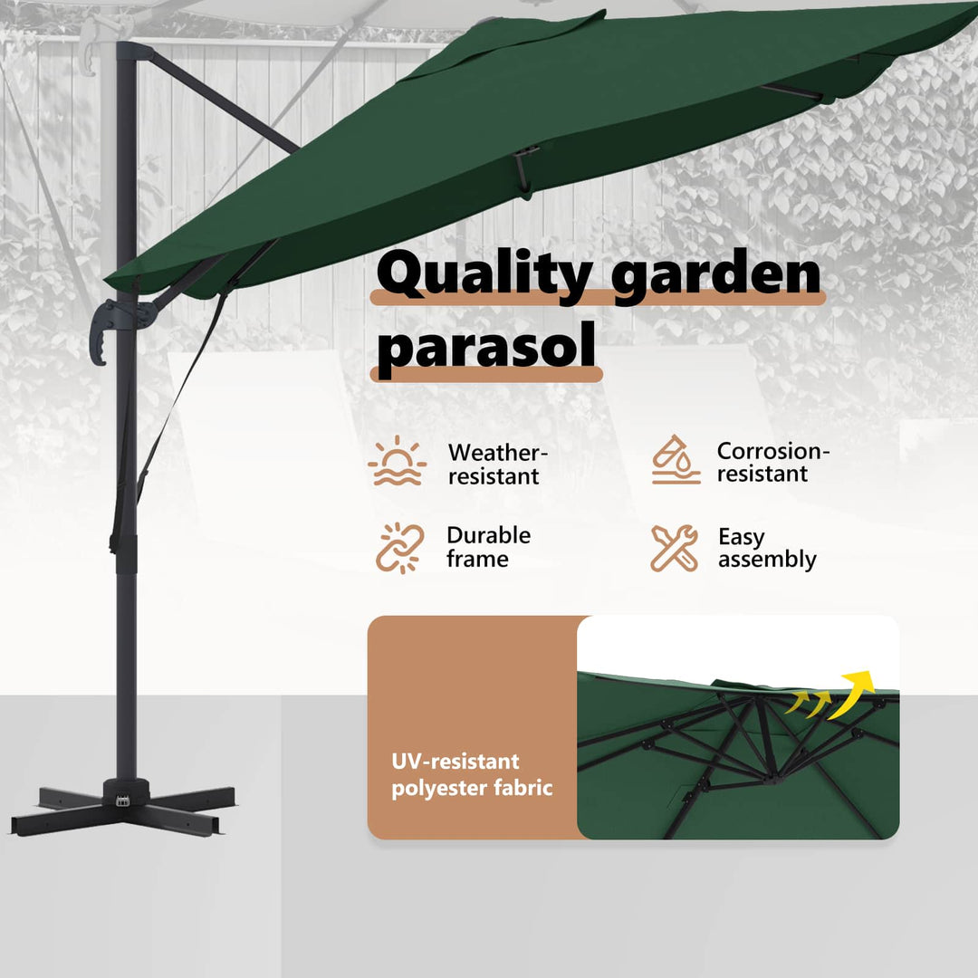 Parasol Grøn 351 x 250 x 260 cm Polyester og Aluminium