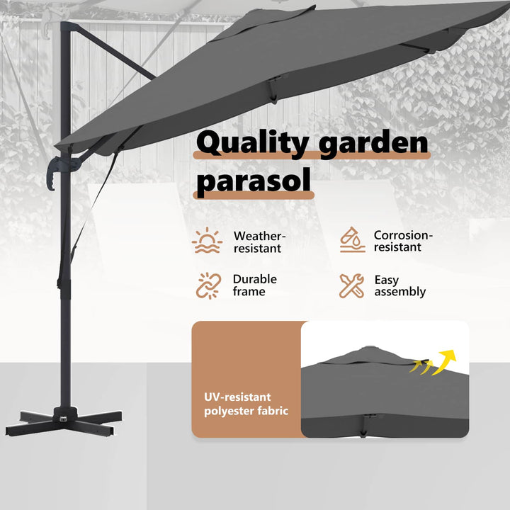 Parasol Antracit 351 x 250 x 260 cm Polyester og Aluminium