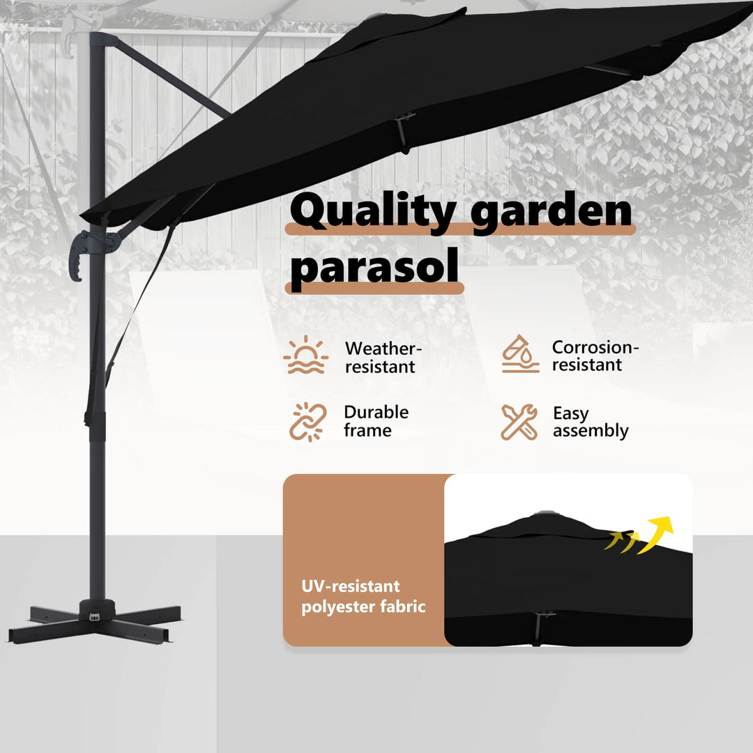 Parasol Sort 351 x 250 x 260 cm Polyester og Aluminium