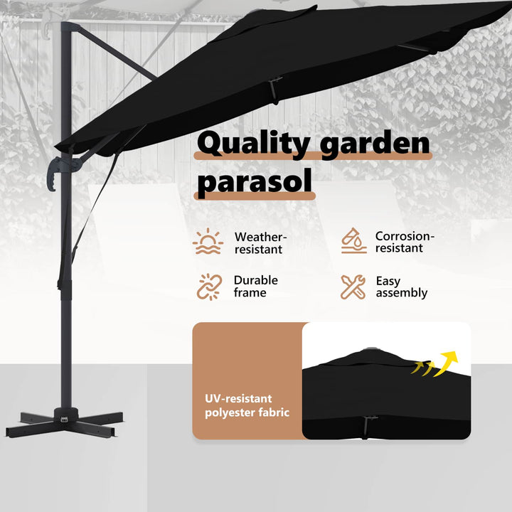 Parasol Sort 351 x 250 x 260 cm Polyester og Aluminium