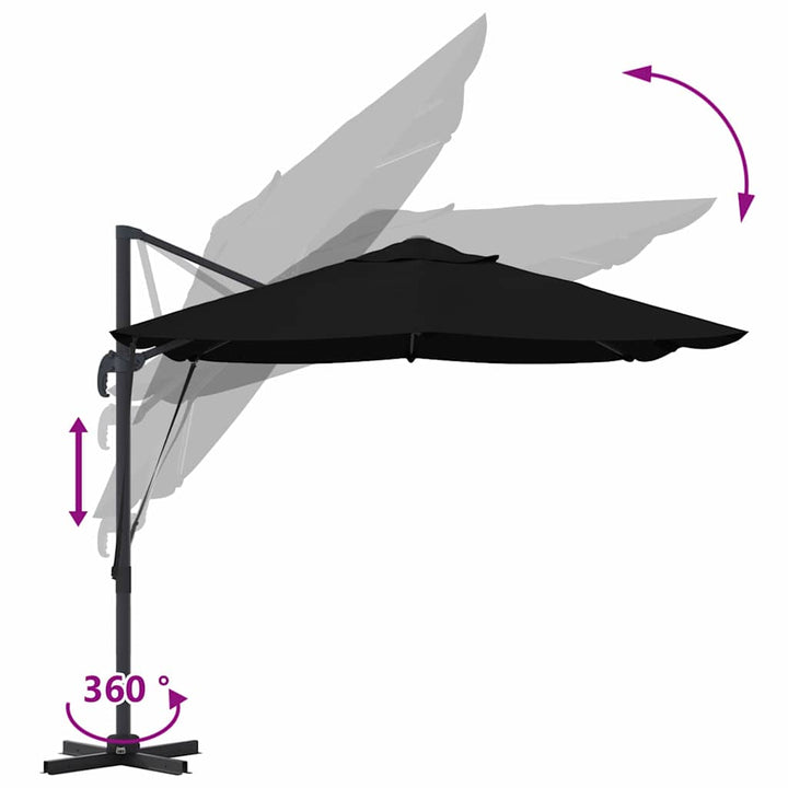 Parasol Sort 351 x 250 x 260 cm Polyester og Aluminium