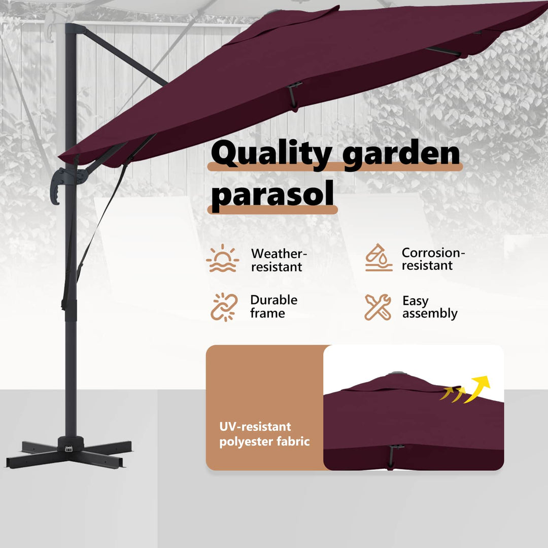 Parasol Bordeaux Rød 351 x 250 x 260 cm Polyester og Aluminium