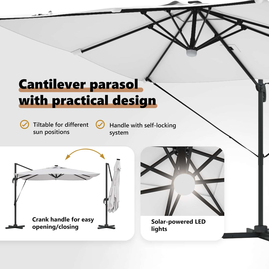 Roma Parasol Beige 286 x 284 x 270 cm Aluminium og Polyester