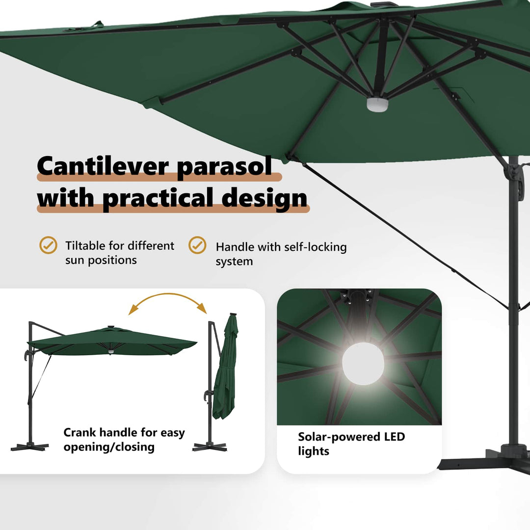 Roma Parasol Grøn 286 x 284 x 270 cm Aluminium og Polyester
