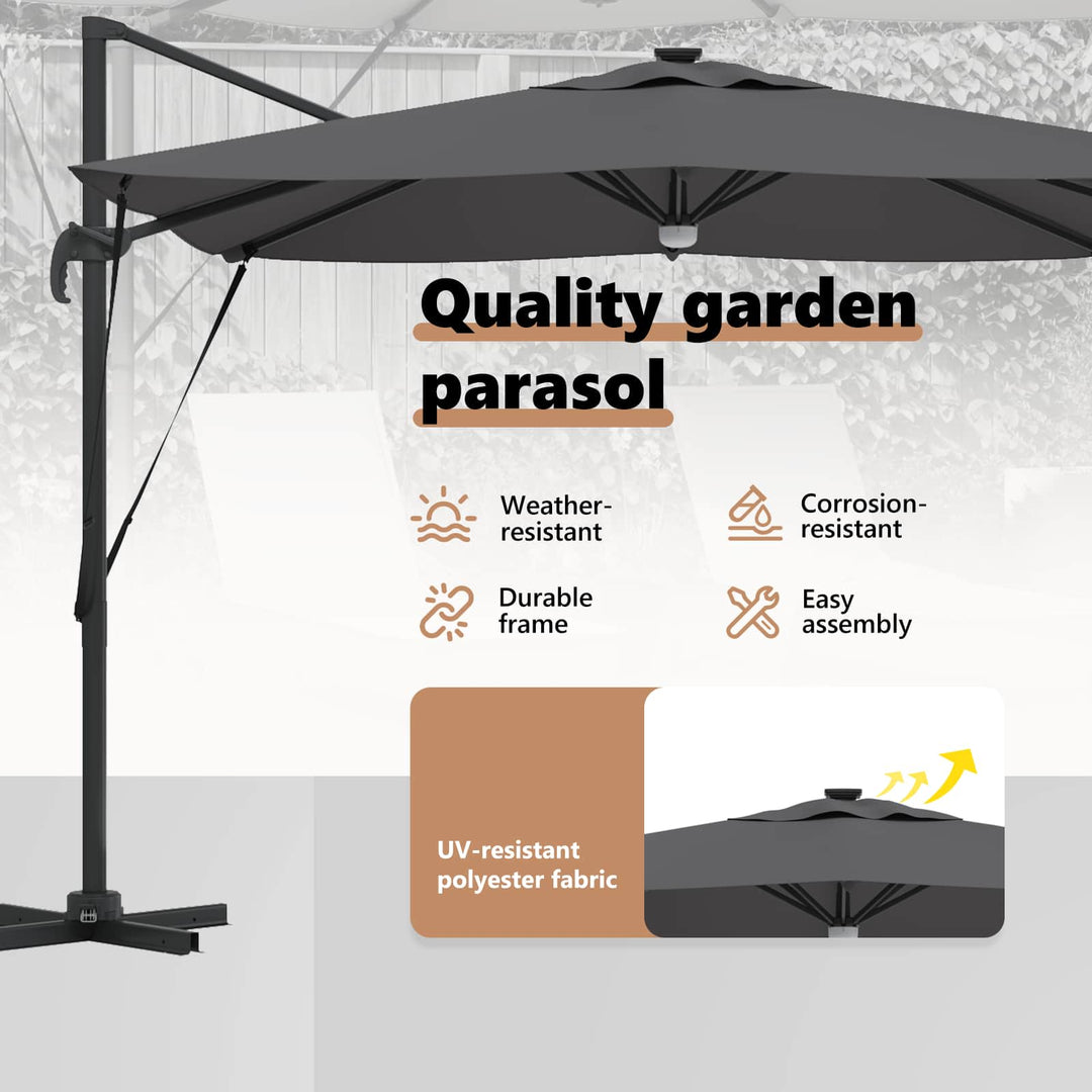 Roma Parasol Antracit 286 x 284 x 270 cm Aluminium og Polyester