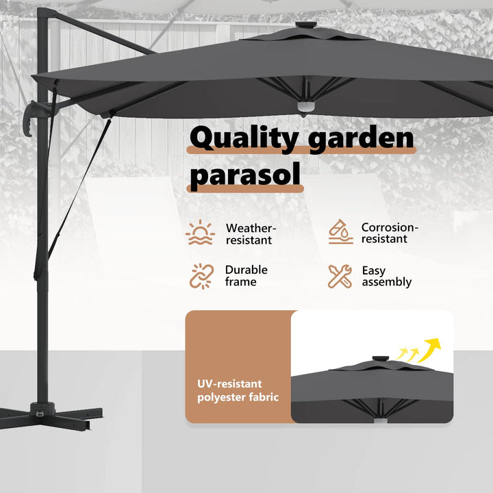 Roma Parasol Antracit 286 x 284 x 270 cm Aluminium og Polyester