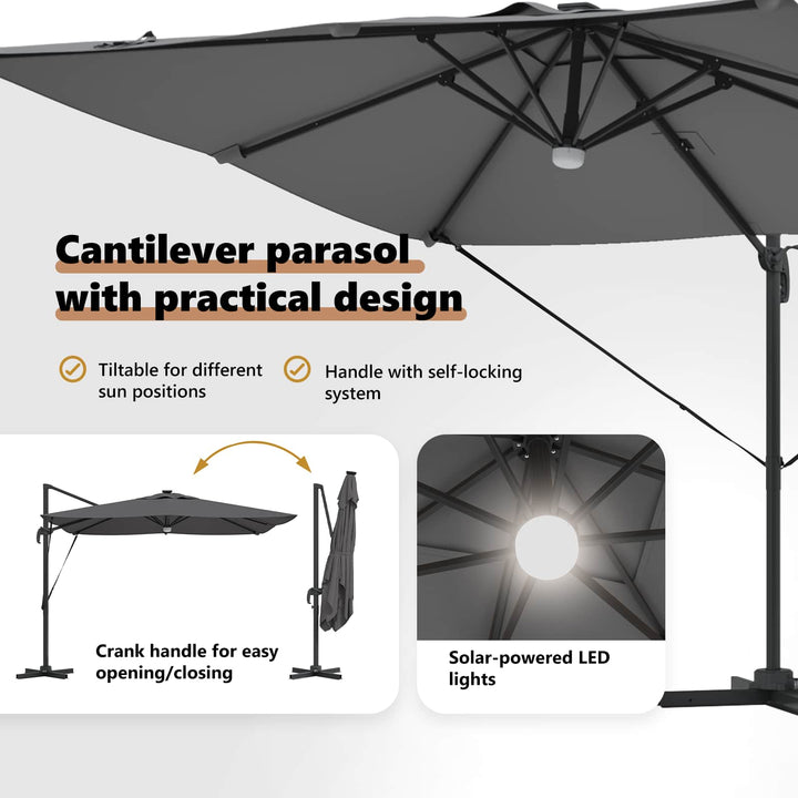 Roma Parasol Antracit 286 x 284 x 270 cm Aluminium og Polyester