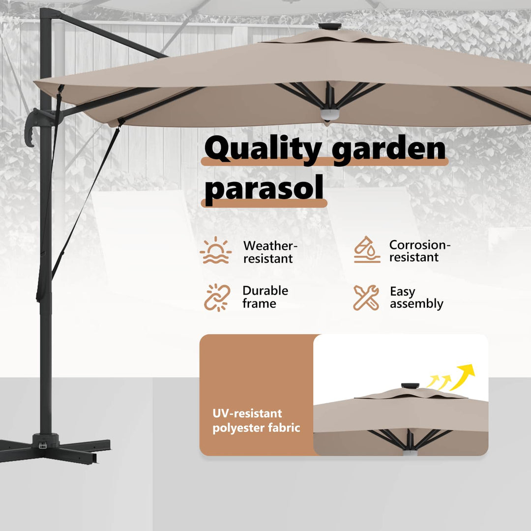 Roma Parasol Gråbrun 286 x 284 x 270 cm Aluminium og Polyester