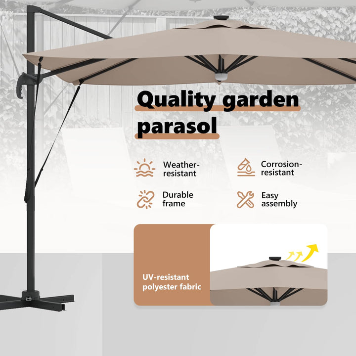 Roma Parasol Gråbrun 286 x 284 x 270 cm Aluminium og Polyester