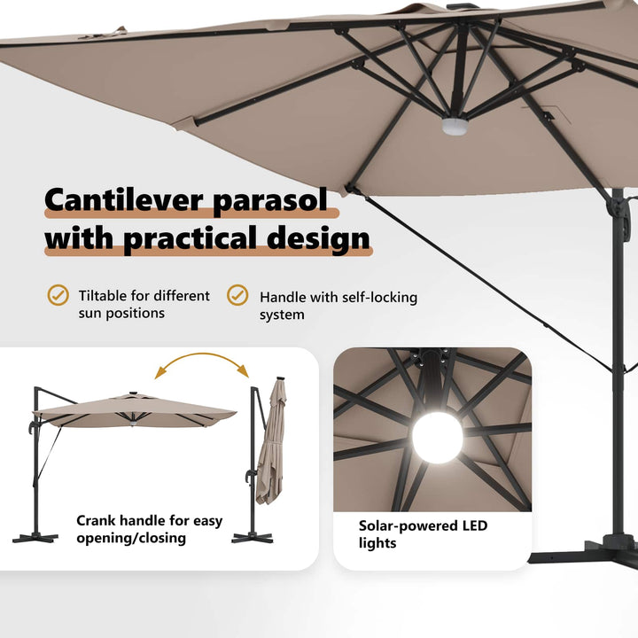 Roma Parasol Gråbrun 286 x 284 x 270 cm Aluminium og Polyester