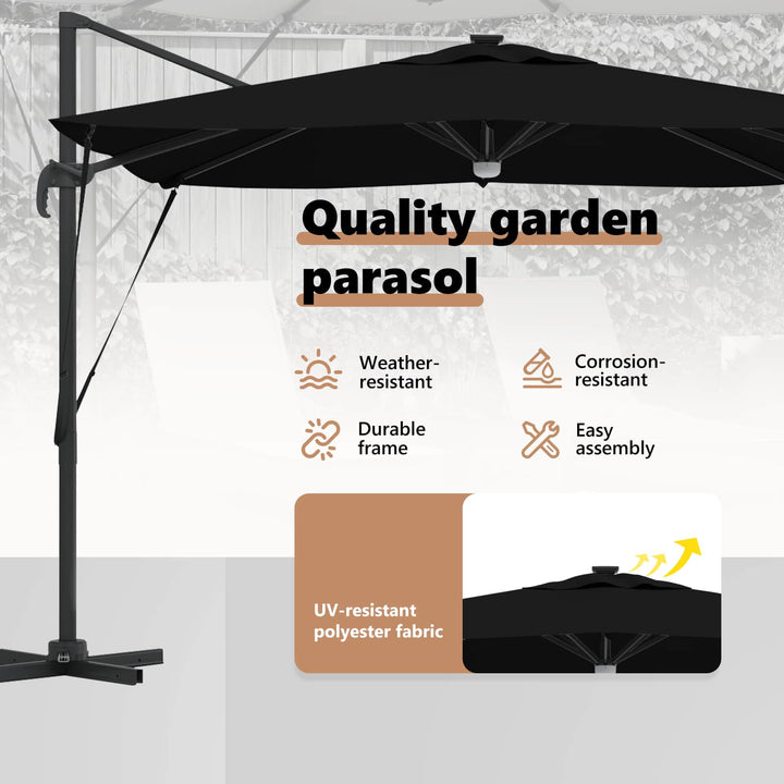 Roma Parasol Sort 286 x 284 x 270 cm Aluminium og Polyester