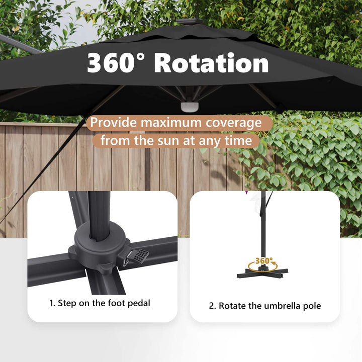 Roma Parasol Sort 286 x 284 x 270 cm Aluminium og Polyester