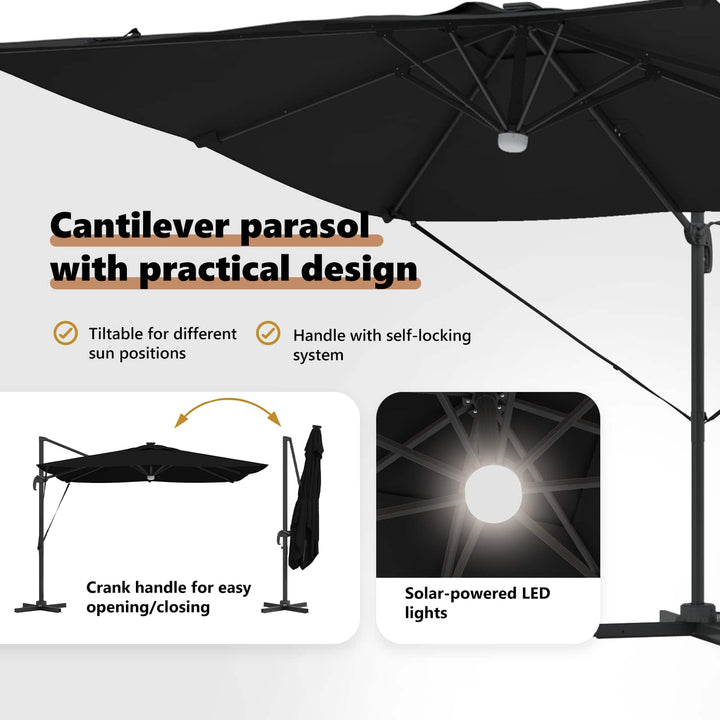 Roma Parasol Sort 286 x 284 x 270 cm Aluminium og Polyester