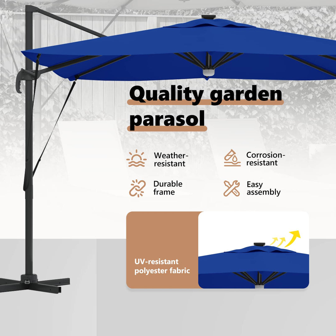 Roma Parasol Blå 286 x 284 x 270 cm Aluminium og Polyester