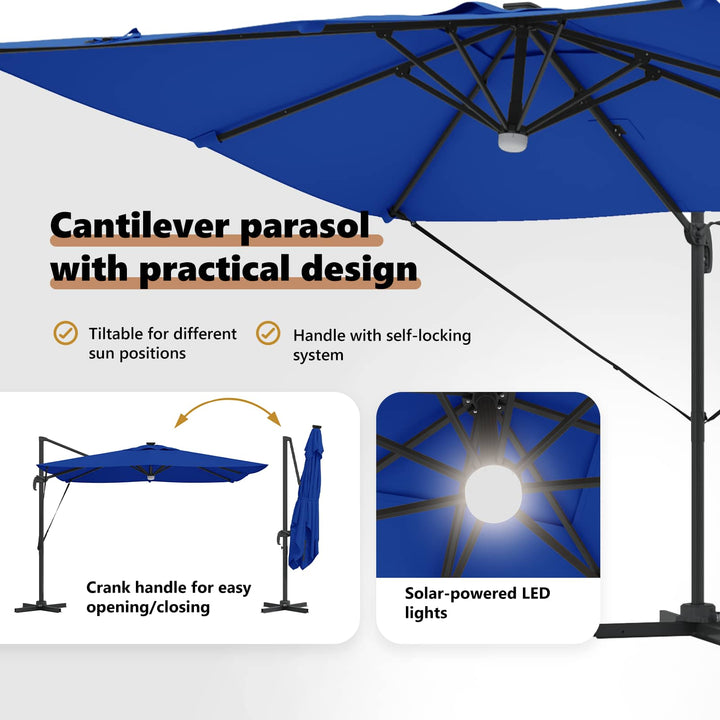 Roma Parasol Blå 286 x 284 x 270 cm Aluminium og Polyester