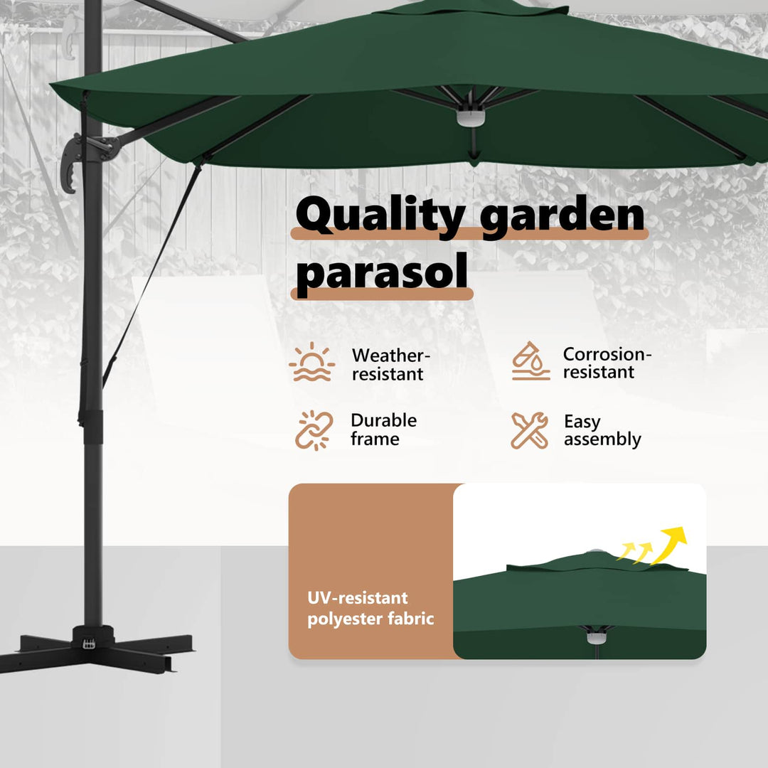 Parasol Grøn 351 x 250 x 253 cm Polyester og Aluminium