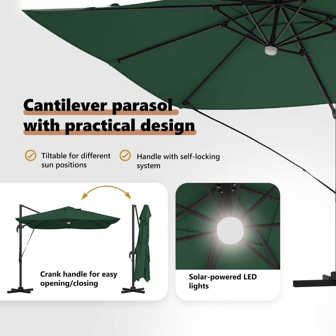 Parasol Grøn 351 x 250 x 253 cm Polyester og Aluminium
