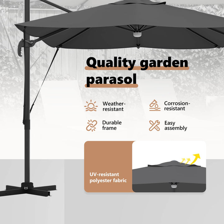 Parasol Antracit 351 x 250 x 253 cm Polyester og Aluminium