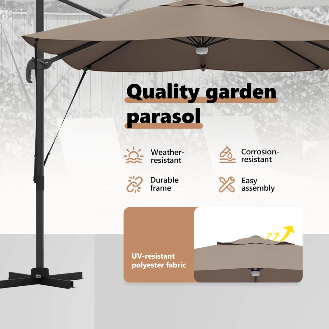 Parasol Gråbrun 351 x 250 x 253 cm Polyester og Aluminium