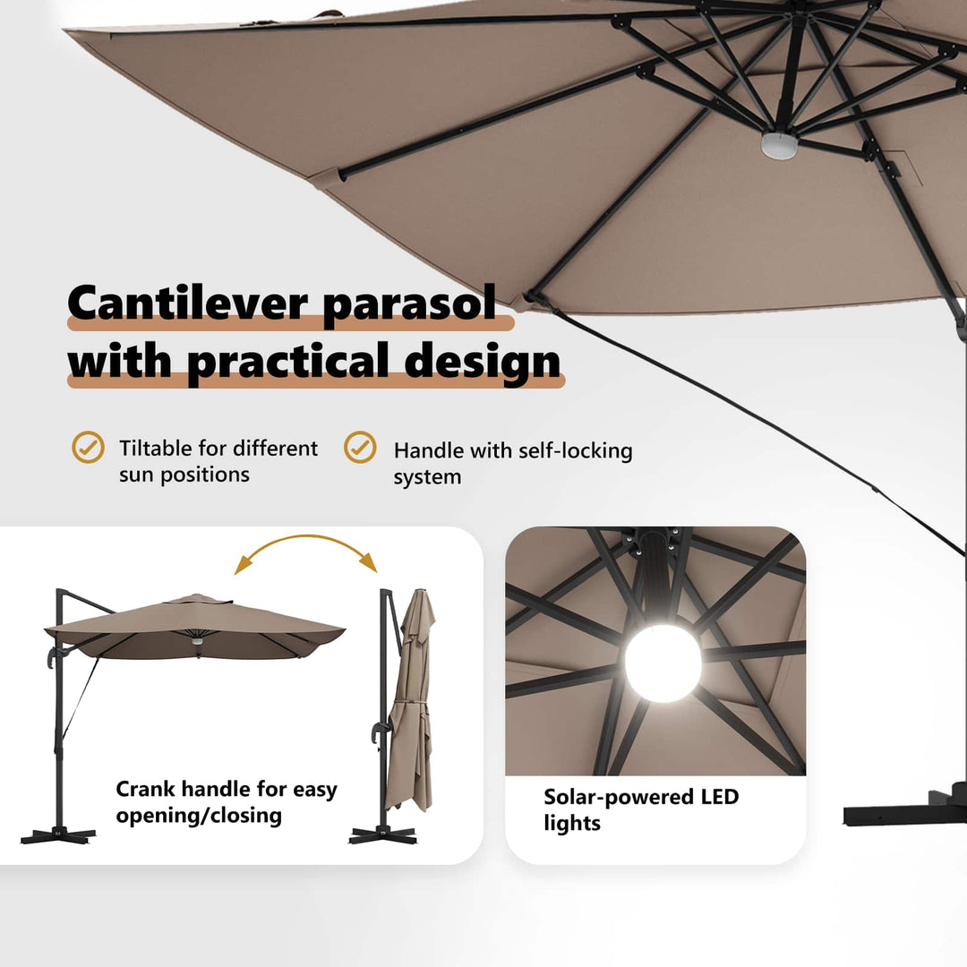 Parasol Gråbrun 351 x 250 x 253 cm Polyester og Aluminium