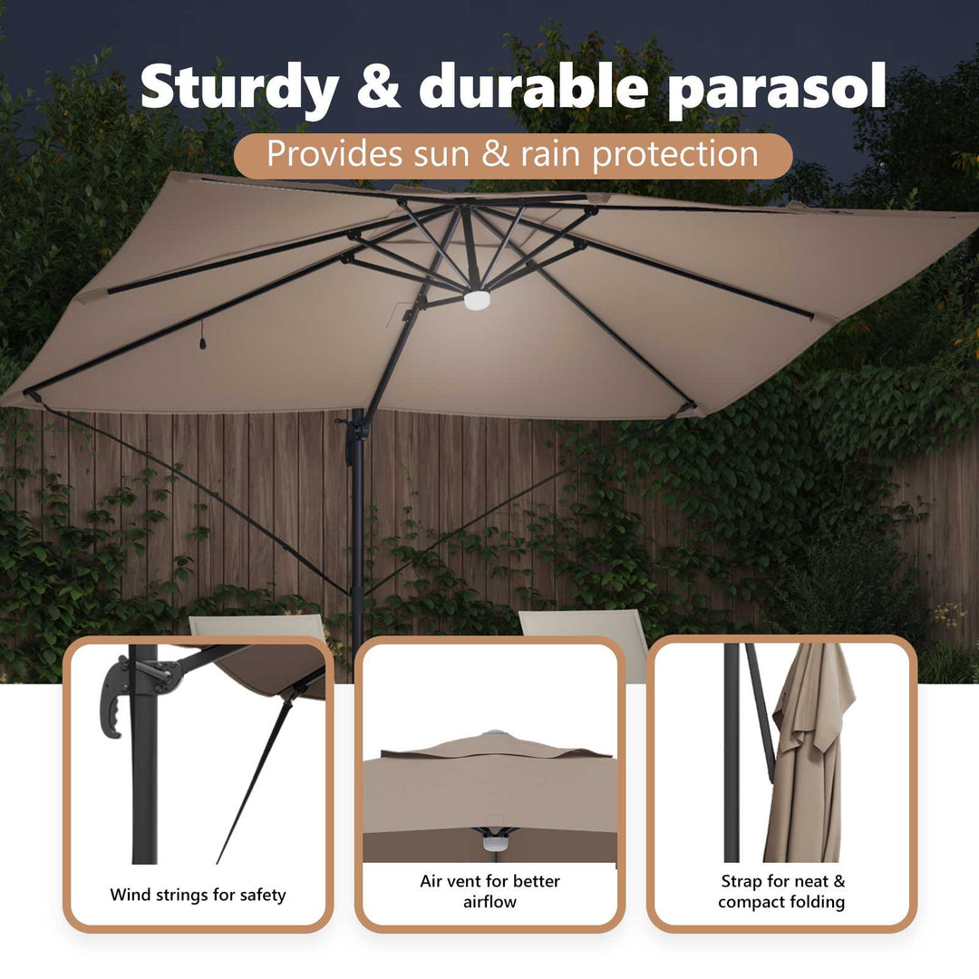 Parasol Gråbrun 351 x 250 x 253 cm Polyester og Aluminium