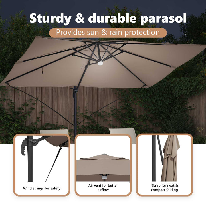 Parasol Gråbrun 351 x 250 x 253 cm Polyester og Aluminium