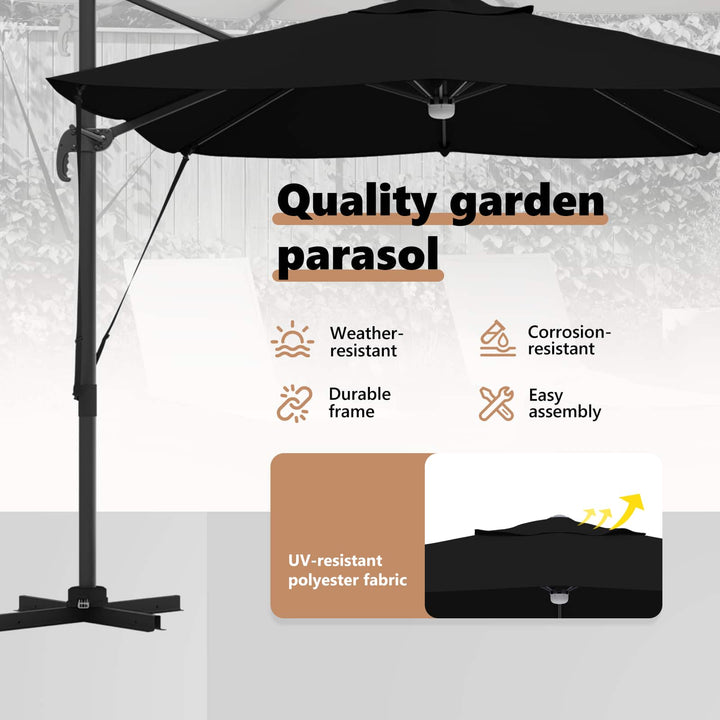 Parasol Sort 351 x 250 x 253 cm Polyester og Aluminium