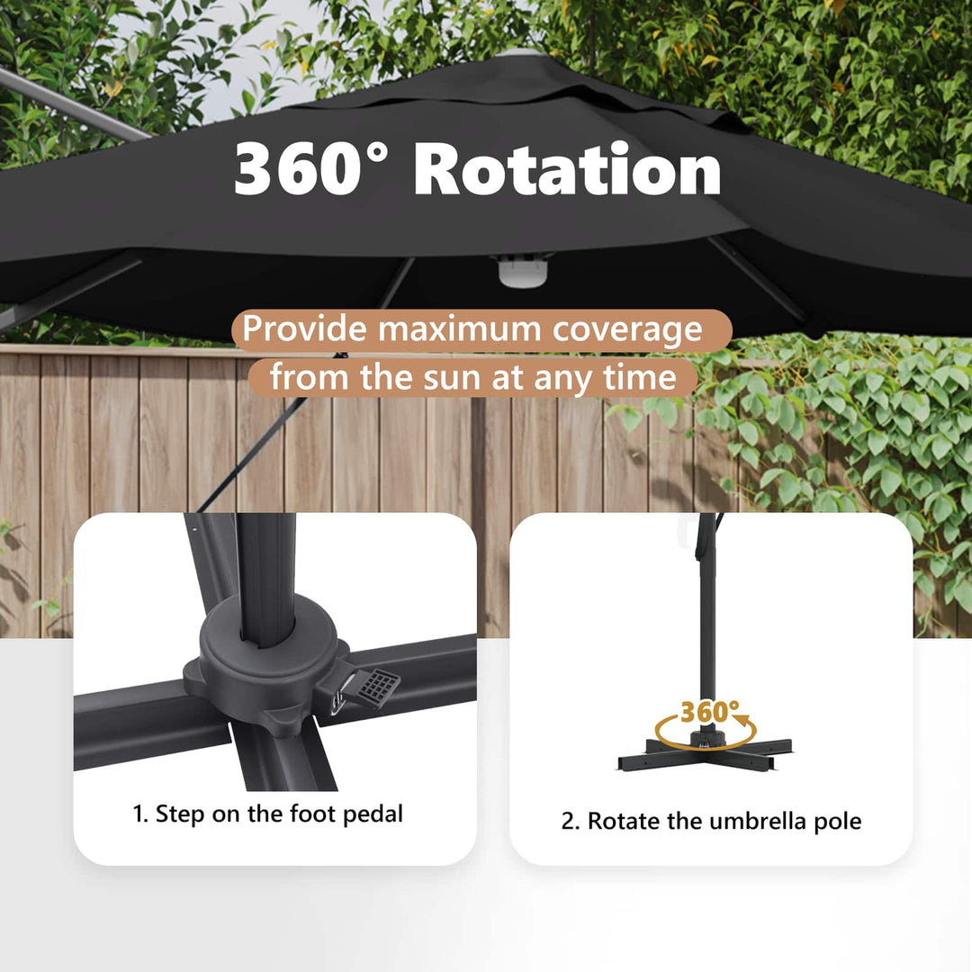 Parasol Sort 351 x 250 x 253 cm Polyester og Aluminium