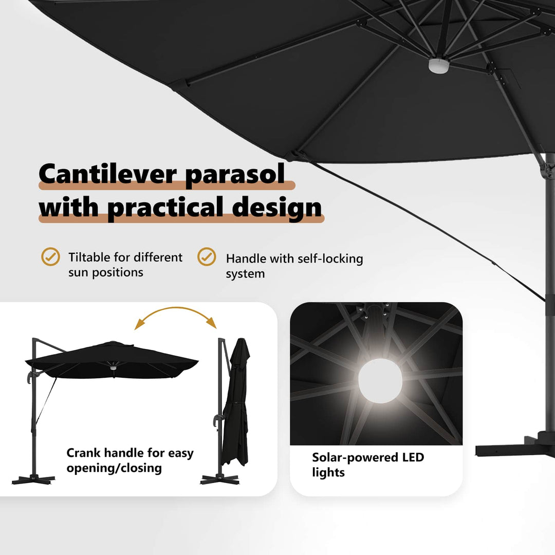 Parasol Sort 351 x 250 x 253 cm Polyester og Aluminium