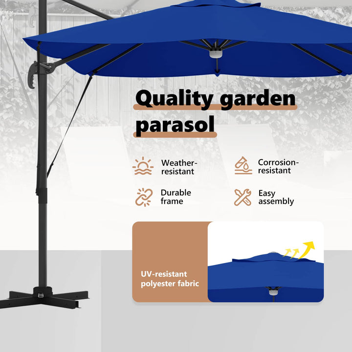 Parasol 351 x 250 x 253 cm Polyester og Aluminium Azurblå