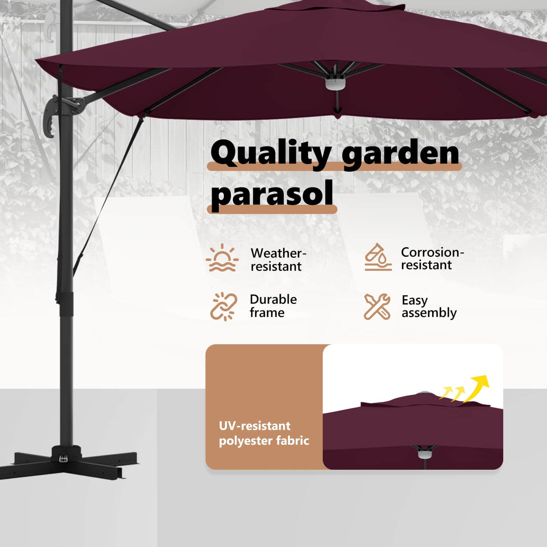 Parasol Bordeaux Rød 351 x 250 x 253 cm Polyester og Aluminium