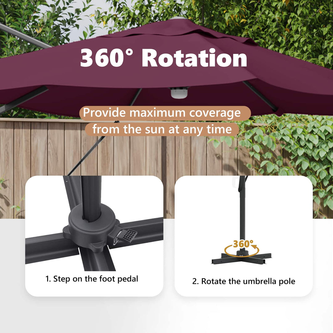 Parasol Bordeaux Rød 351 x 250 x 253 cm Polyester og Aluminium