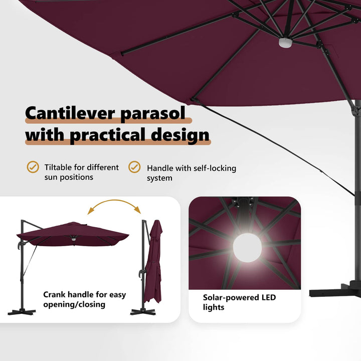 Parasol Bordeaux Rød 351 x 250 x 253 cm Polyester og Aluminium