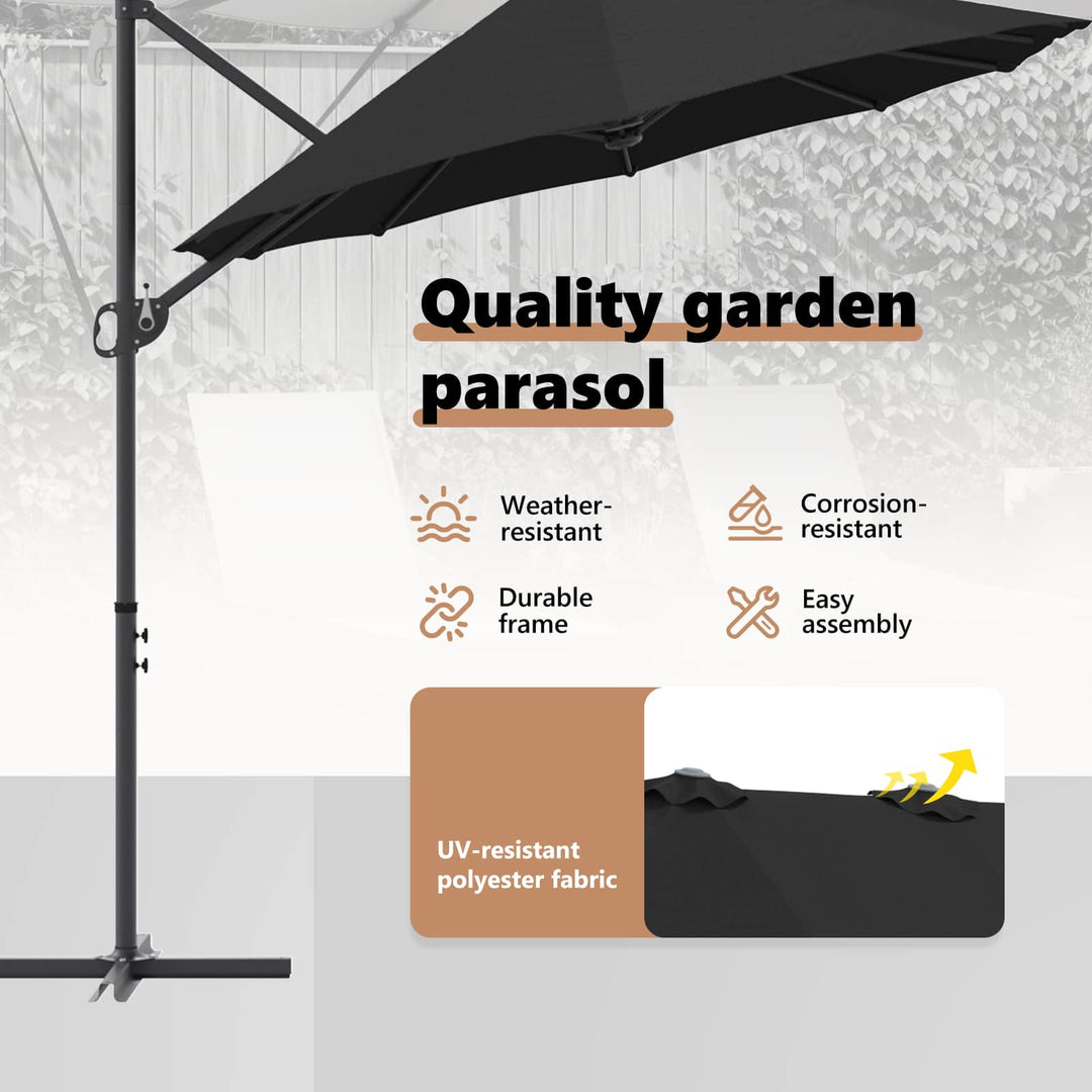 Parasol Sort 372 x 198 x 243 cm Polyester og Aluminium