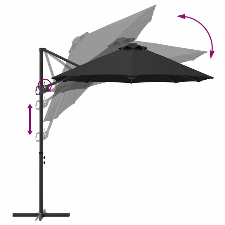 Parasol Sort 372 x 198 x 243 cm Polyester og Aluminium