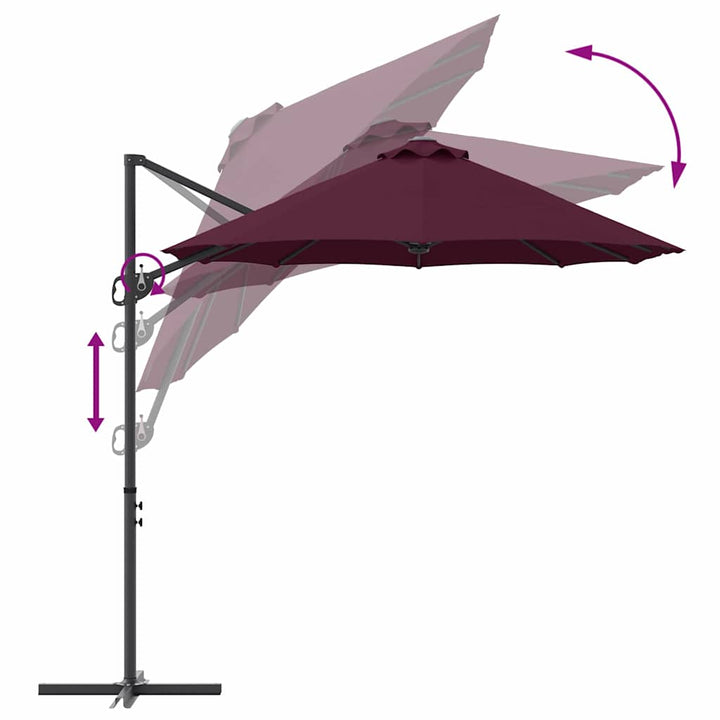 Parasol Bordeaux Rød 372 x 198 x 243 cm Polyester og Aluminium