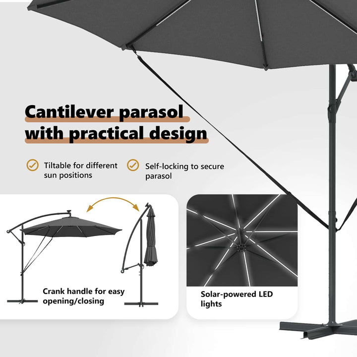 Parasol Antracit 294 x 294 x 248 cm Polyester og Aluminium
