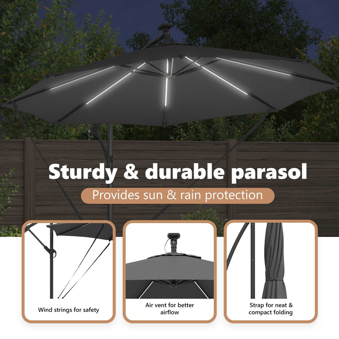 Parasol Antracit 294 x 294 x 248 cm Polyester og Aluminium