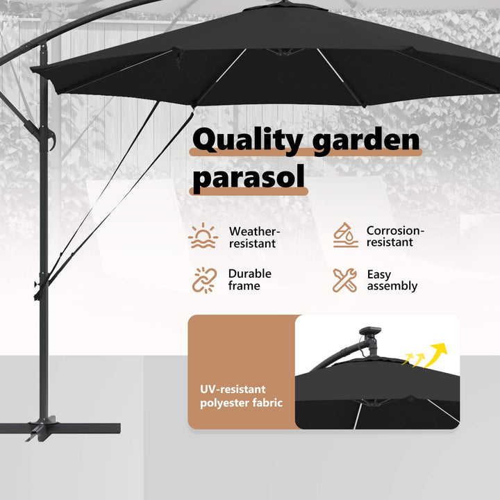 Parasol 294 x 294 x 248 cm Polyester og Aluminium Sort