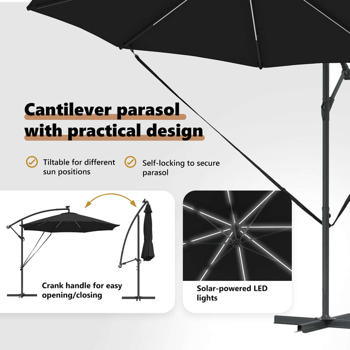 Parasol 294 x 294 x 248 cm Polyester og Aluminium Sort