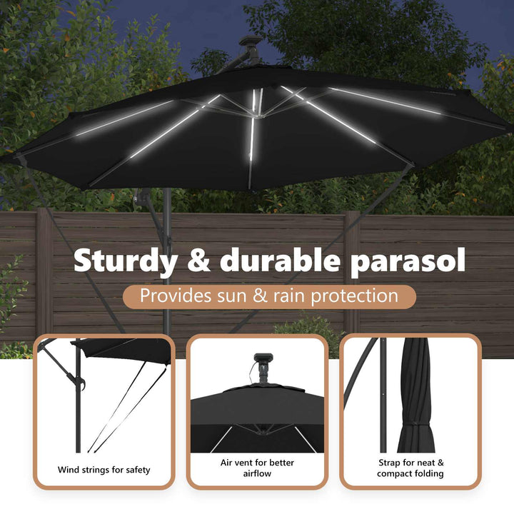 Parasol 294 x 294 x 248 cm Polyester og Aluminium Sort