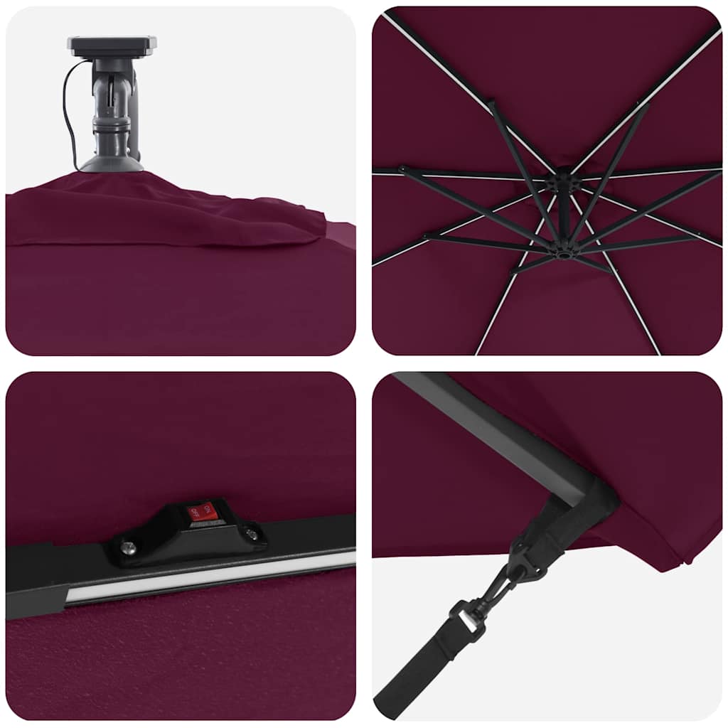 Parasol Bordeaux Rød 294 x 294 x 248 cm Polyester og Aluminium