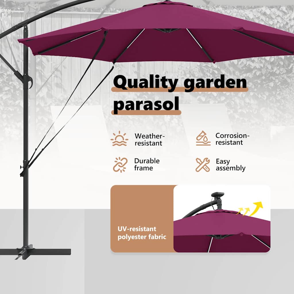 Parasol Bordeaux Rød 294 x 294 x 248 cm Polyester og Aluminium