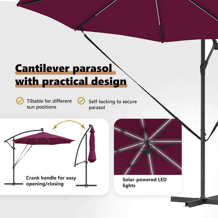 Parasol Bordeaux Rød 294 x 294 x 248 cm Polyester og Aluminium